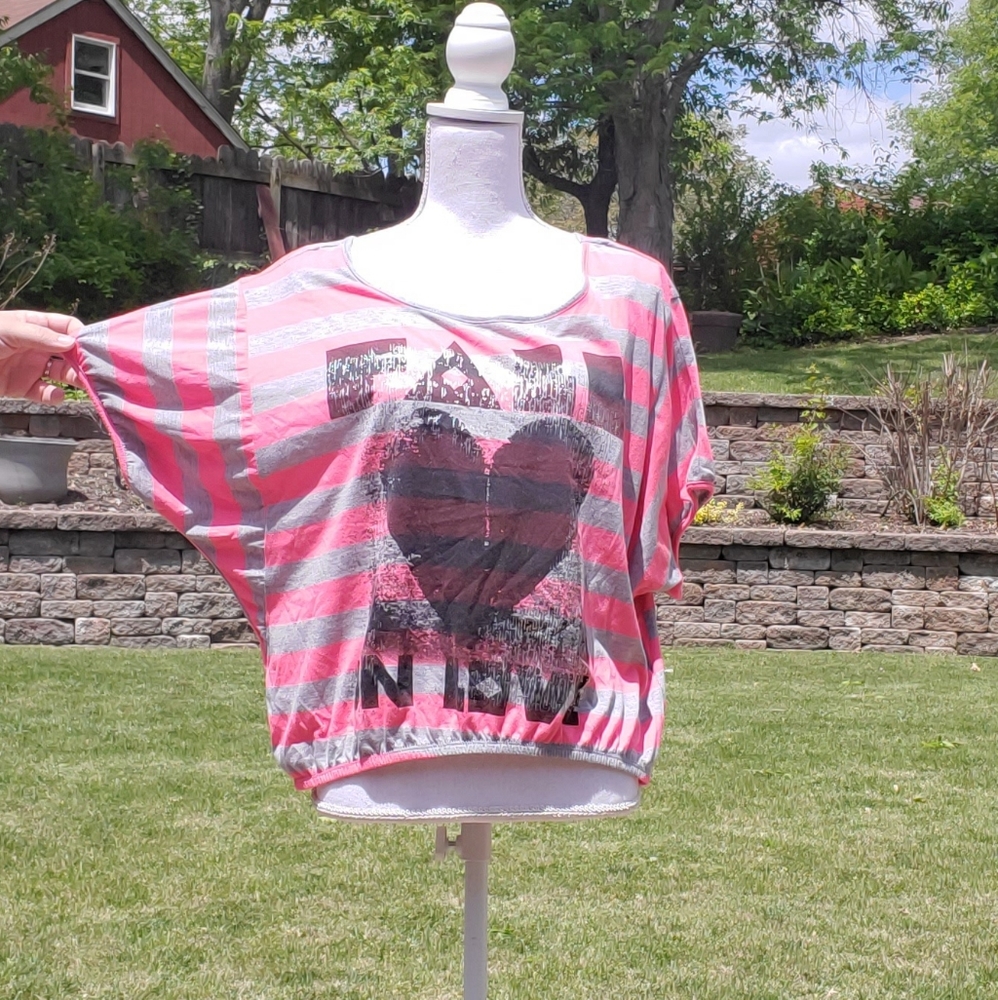 🌟 3 for $15 Deal! 🌟Weavers pink black gray silver striped blouse L - Picture 3 of 6